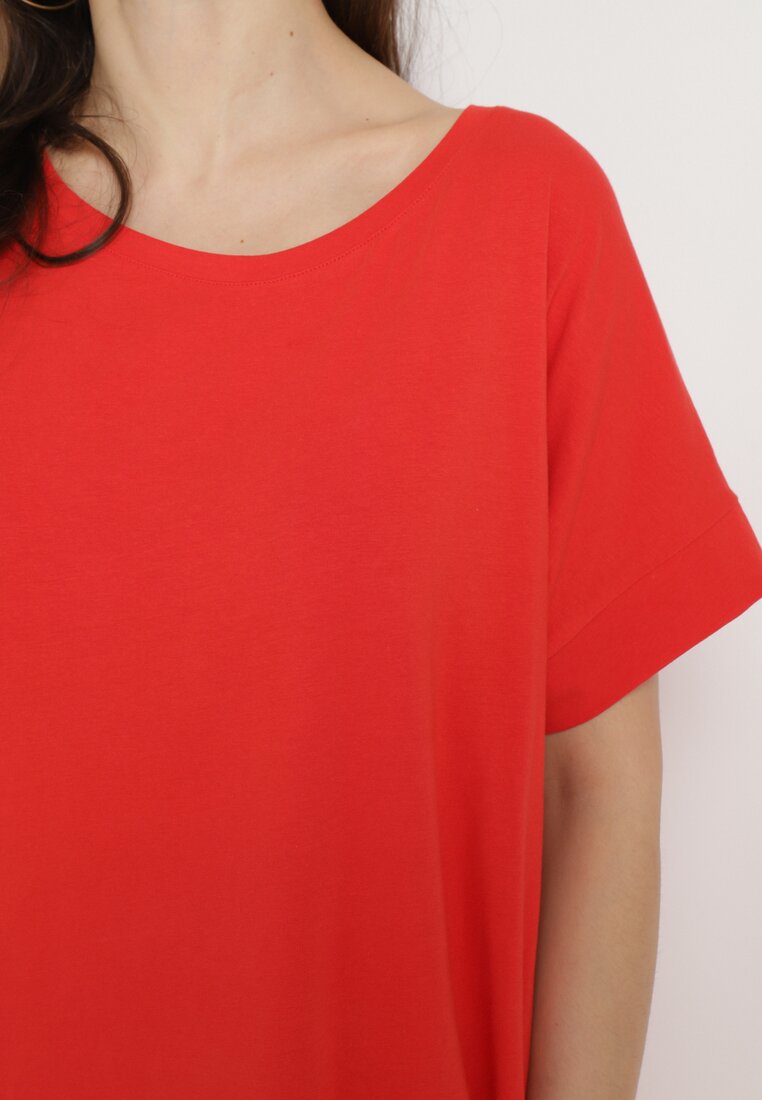Czerwona Pudełkowa Sukienka T-shirtowa o Krótkim Kroju Orlella