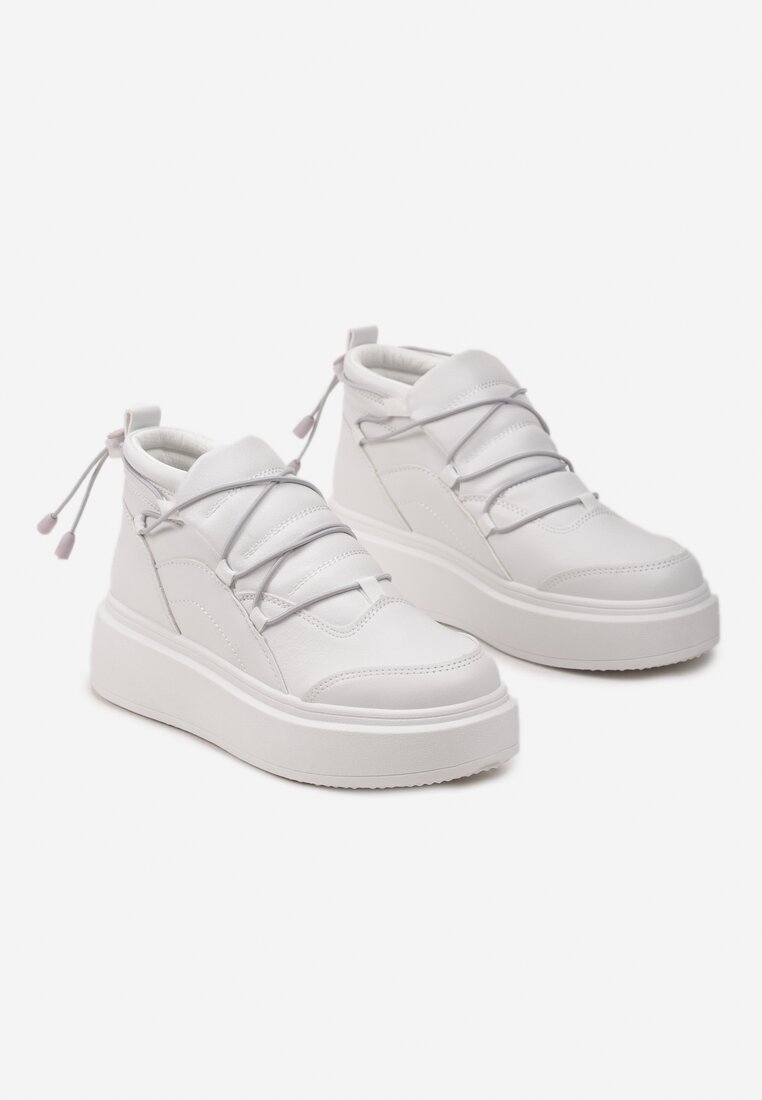 Białe Sneakersy na Platformie za Kostkę z Regulacją na Gumkę Aikola