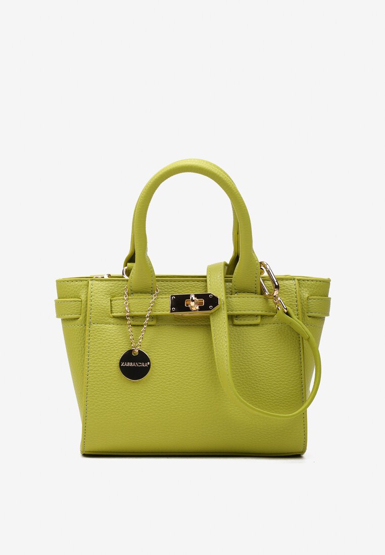 Zielona Torebka z Ekoskóry z Rączkami z Paskiem i Metaliczną Zawieszką Mexima