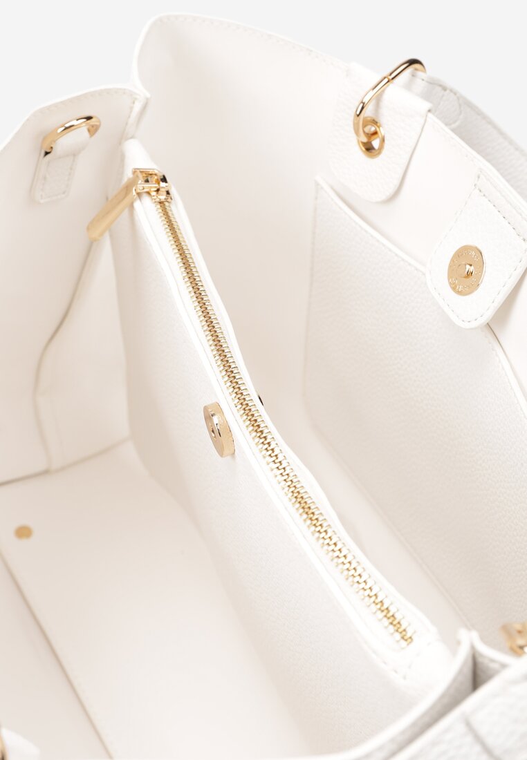 Biała Klasyczna Torebka z Imitacji Skóry z Rączką i Paskiem Ziloria