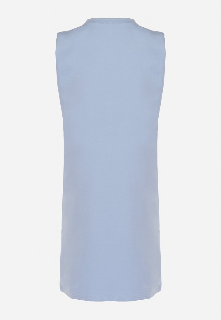 Niebieska Sukienka Pudełkowa z Podkreślonymi Ramionami Mimossa