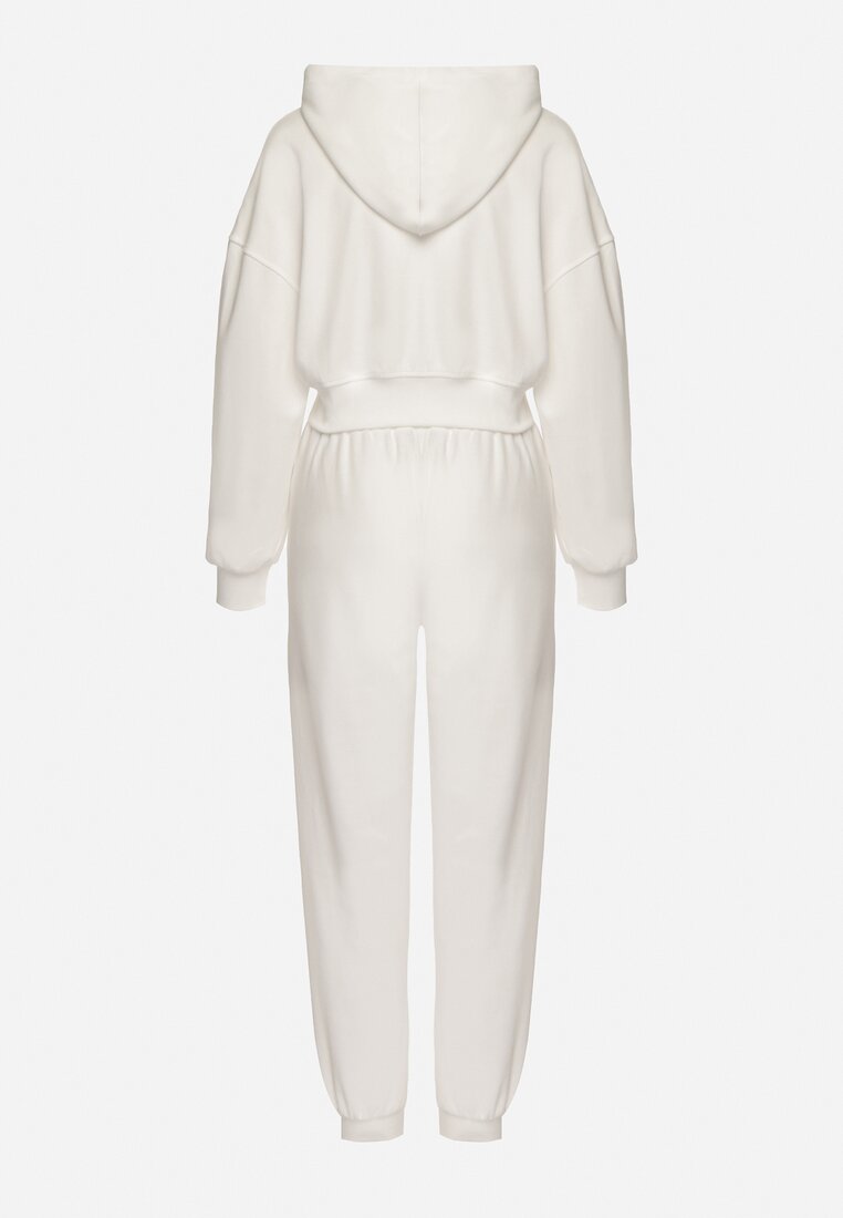 Biały Komplet Dresowy Bluza z Kapturem i Spodnie Joggery Famiana