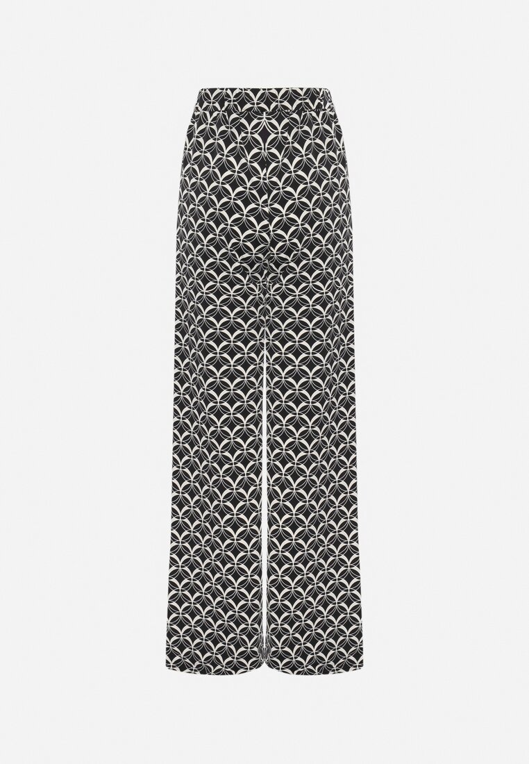 Czarno-Białe Szerokie Spodnie w Drobny Print z Kieszeniami Rosenta