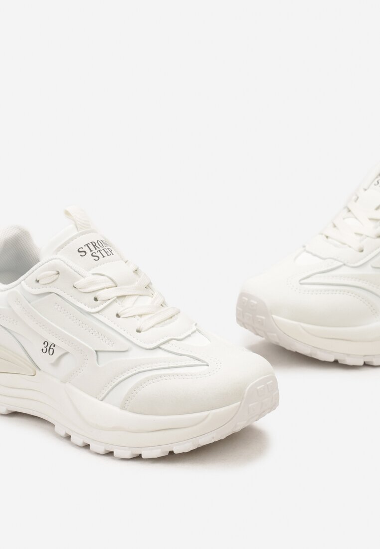 Białe Sznurowane Sneakersy z Wstawkami i Numerkiem Nelocca