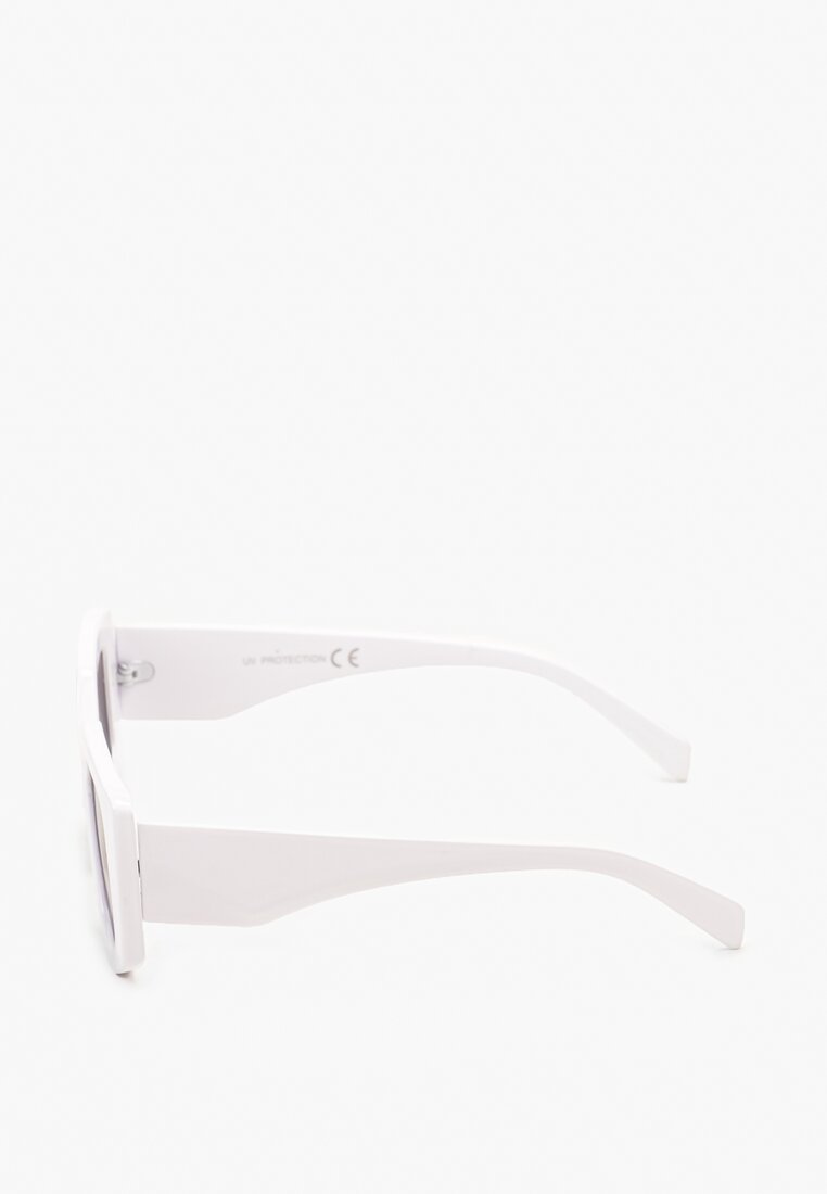 Białe Okulary Przeciwsłoneczne Geometryczne z Grubymi Oprawkami Victiune