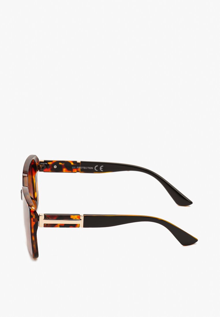 Ciemnobrązowe Kwadratowe Okulary Przeciwsłoneczne z Metalicznym Detalem Berdiua