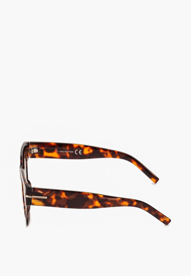 Brązowe Okulary Przeciwsłoneczne z Grubymi Oprawkami i Metaliczną Wstawką Koridie