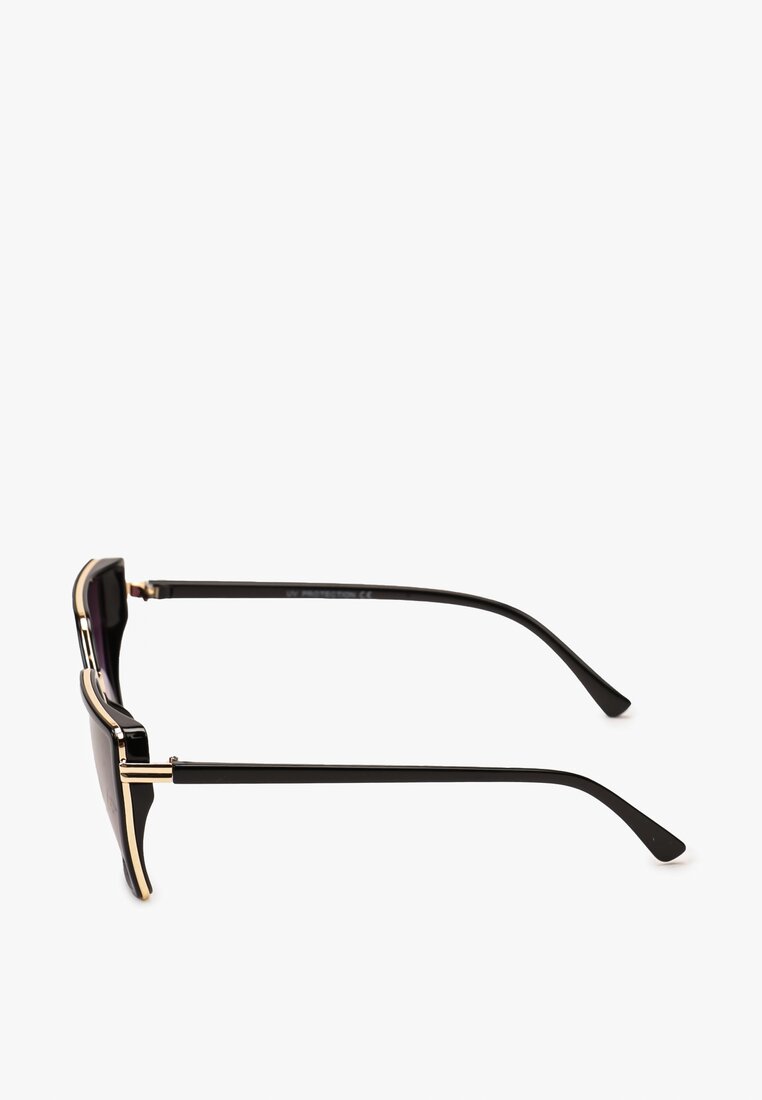 Czarne Nowoczesne Okulary Przeciwsłoneczne Kocie Oko z Metalową Wstawką Fottea