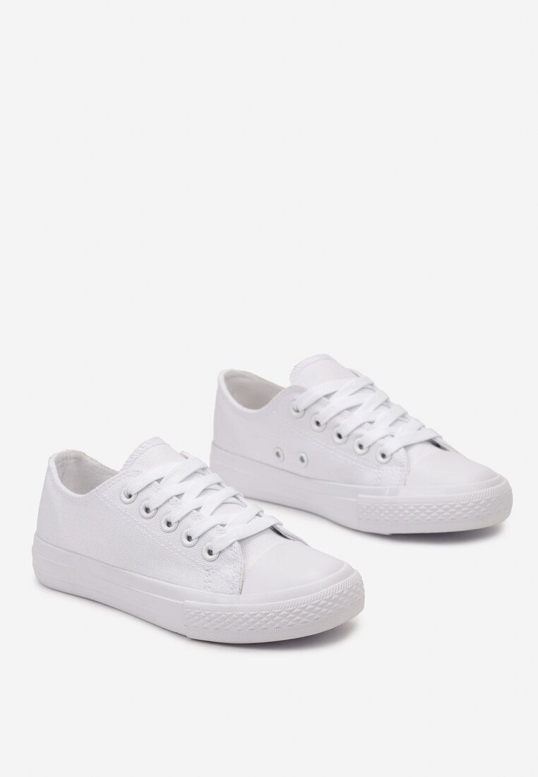 Białe Płaskie Trampki przed Kostkę ze Sznurowaniem Iceolo