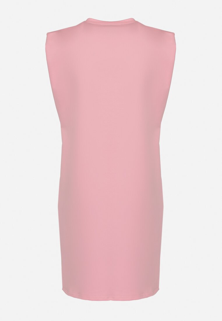 Różowa Sukienka Pudełkowa z Podkreślonymi Ramionami Mimossa