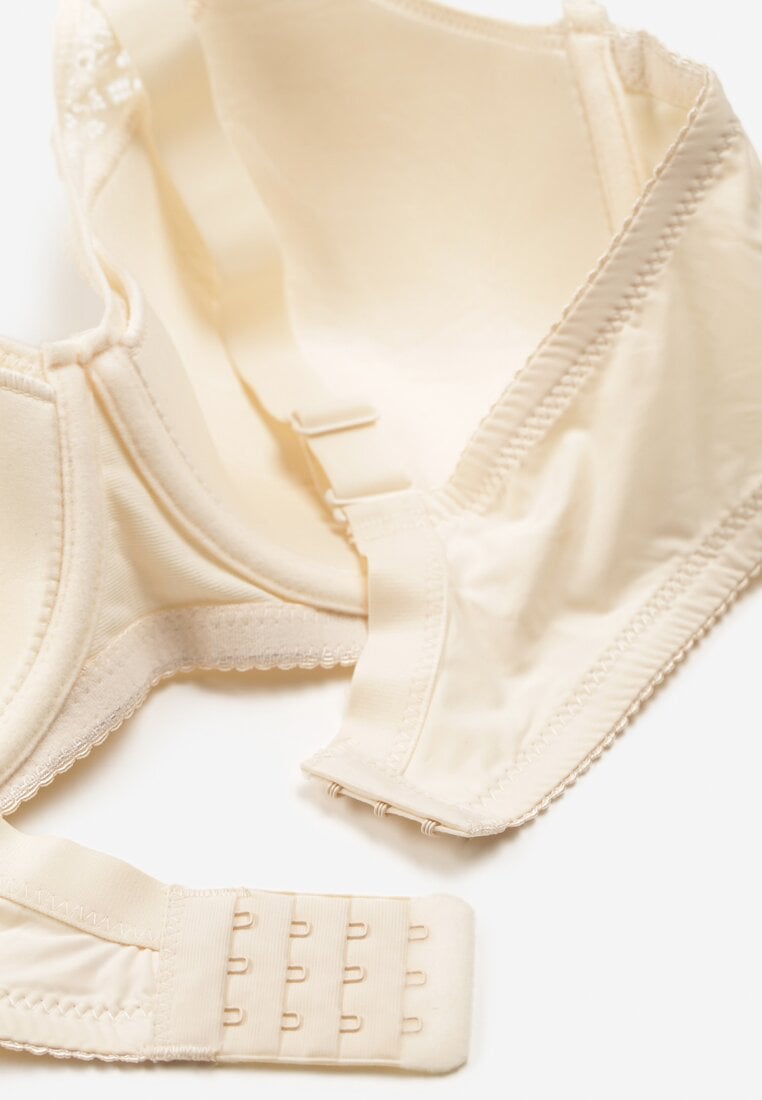 Beżowy Biustonosz Full Cup Koronkowy z Kokardką i Cyrkoniami Lonikoria