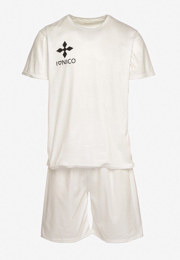 Biała Bawełniana Piżama 2-Częściowa Koszulka z Nadrukiem i Luźne Szorty Tarietha