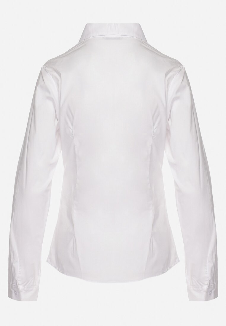 Biała Bawełniana Koszula Taliowana z Guzikami i Trójkątnym Dekoltem  Eunnora