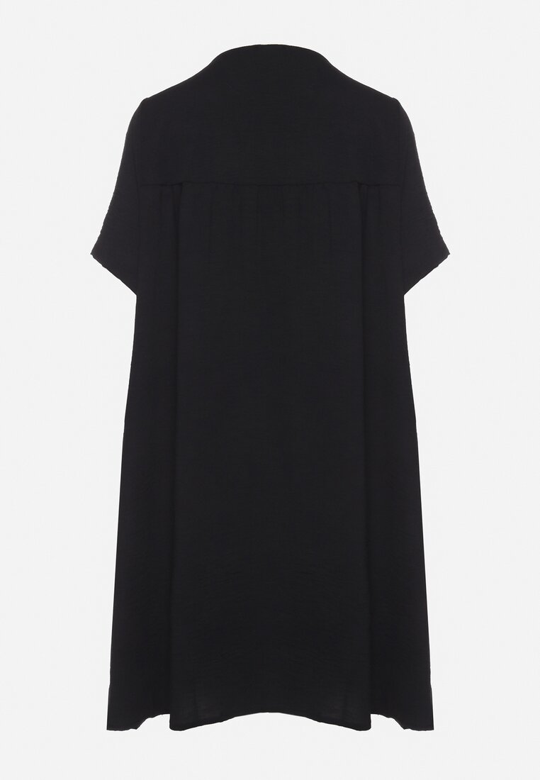 Czarna Klasyczna Sukienka Mini Trapezowa z Krótkim Rękawem Ifilva
