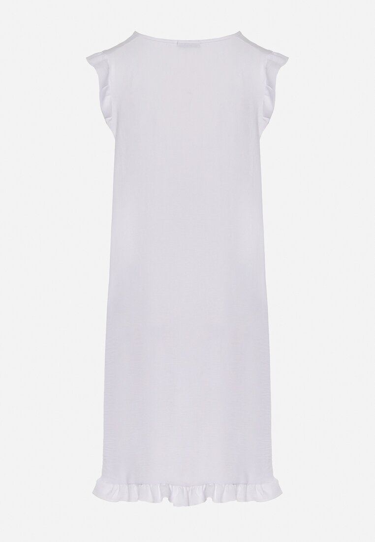 Biała Sukienka Trapezowa Midi z Falbanką Bez Rękawów Neoliana