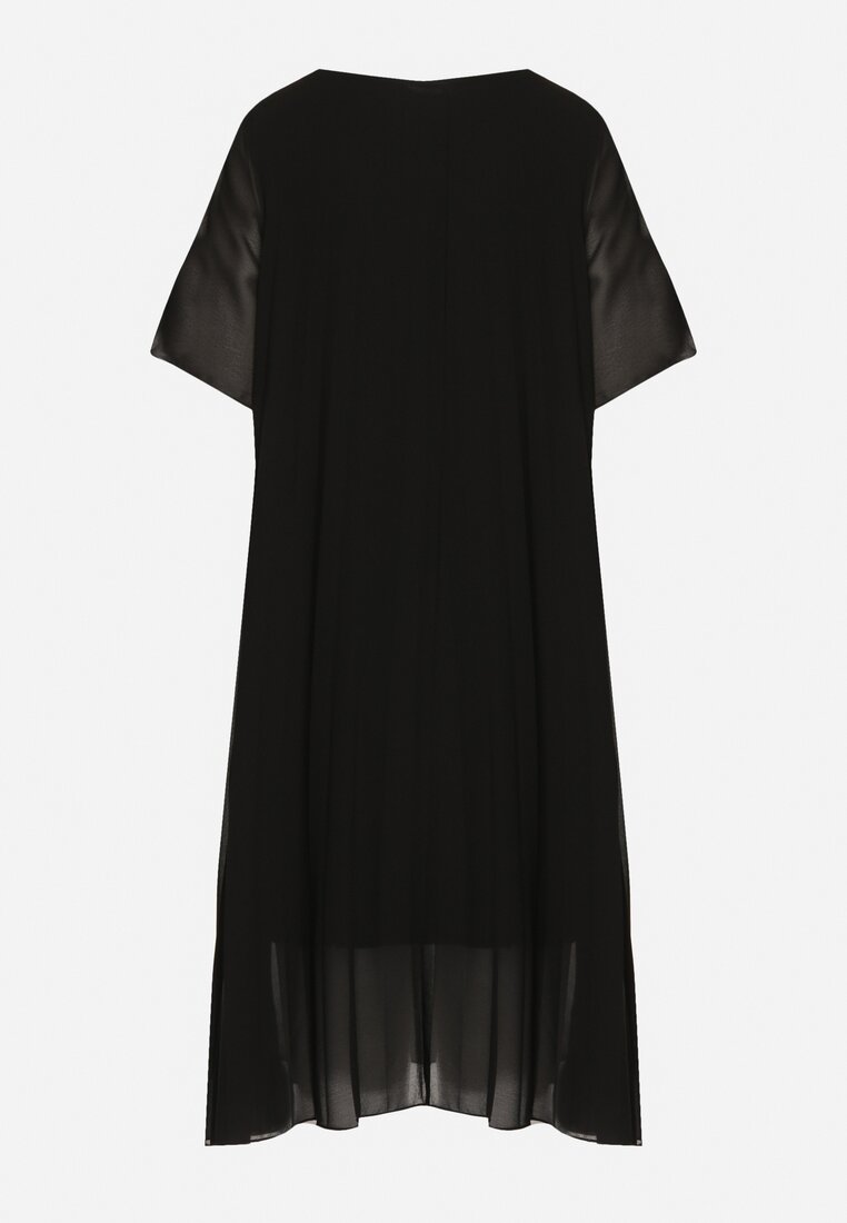Czarna Sukienka Plisowana z Lekko Luźnym Fasonie Forxia