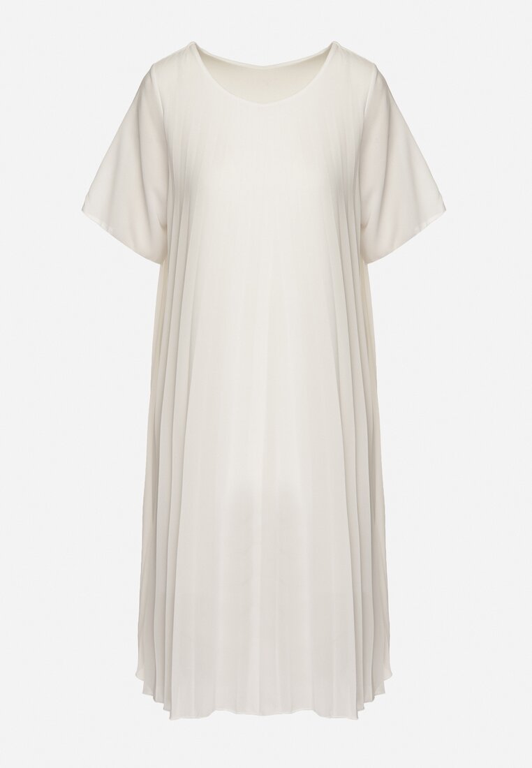 Biała Sukienka Plisowana z Lekko Luźnym Fasonie Forxia