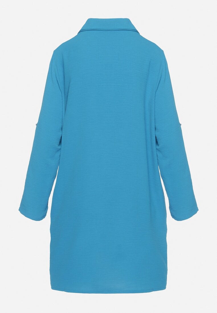 Niebieska Sukienka Koszulowa o Rozkloszowanym Fasonie Neoriana