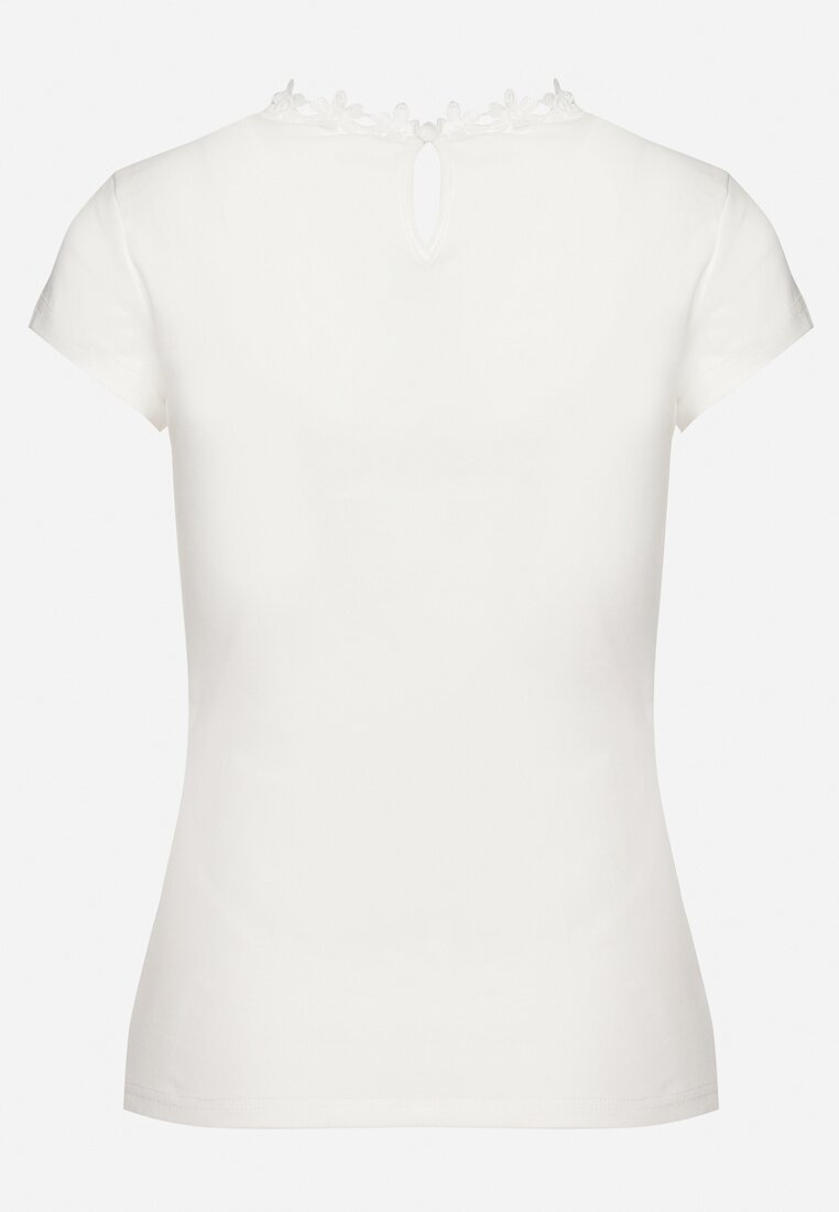 Biały Bawełniany T-shirt z Koronkową Wstawką Thinara