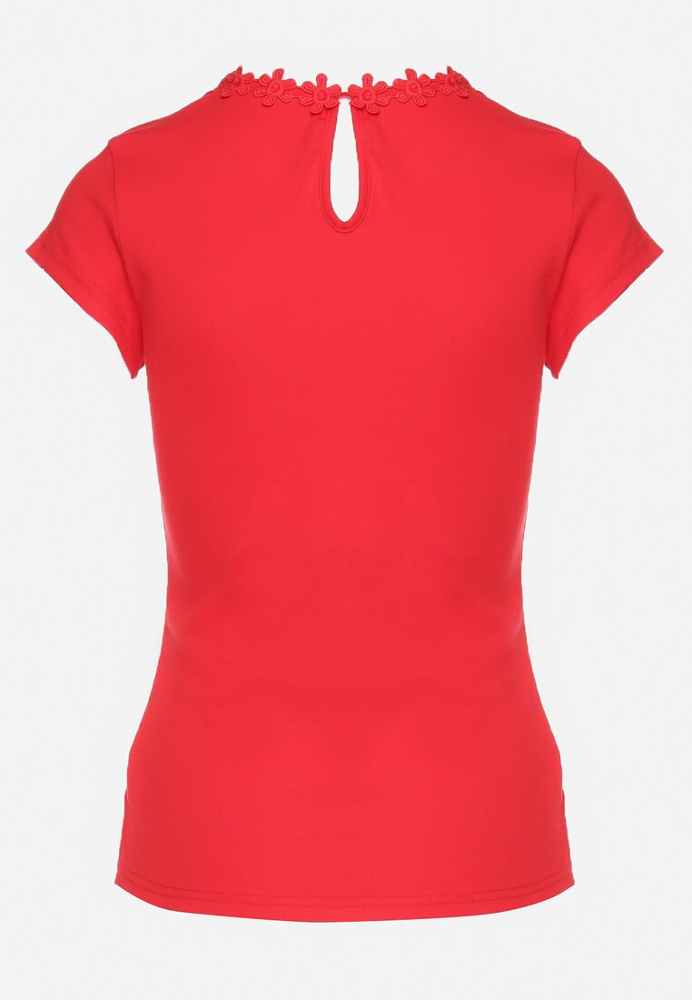 Czerwony Bawełniany T-shirt z Koronkową Wstawką Thinara