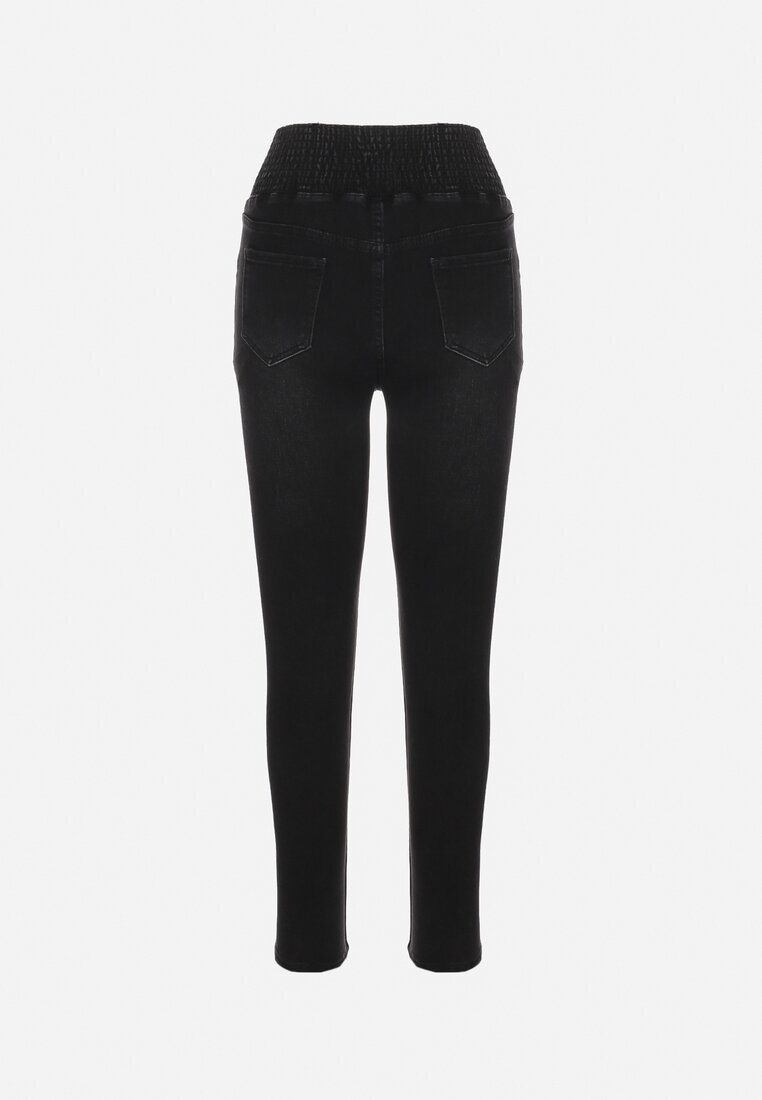 Czarne Jeansy Skinny z Elastyczną Wysoką Talią z Marszczeniem Erindela