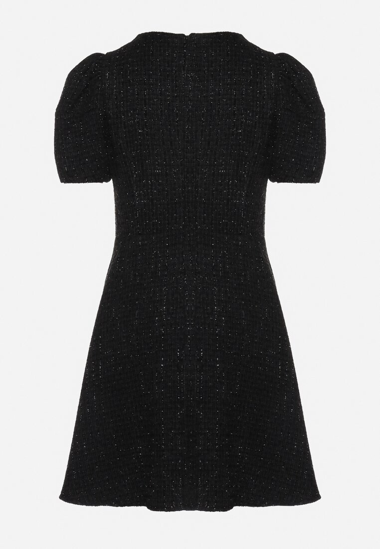 Czarna Sukienka Mini Rozkloszowana z Bufkami na Ramionach Oanne