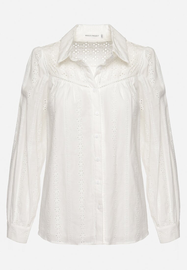 Biała Bawełniana Koszula Ażurowa Tinoda