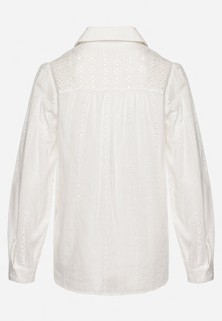 Biała Bawełniana Koszula Ażurowa Tinoda