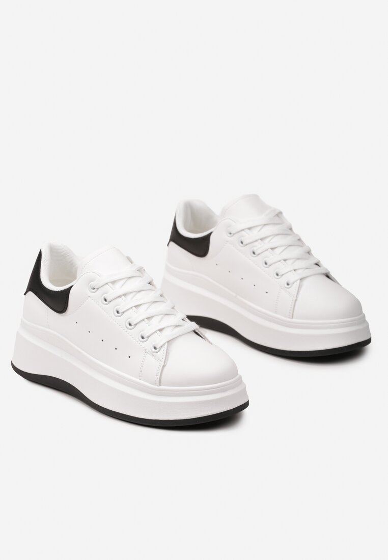 Biało-Czarne Sneakersy z Ekoskóry na Platformie ze Sznurowaniem Telretia
