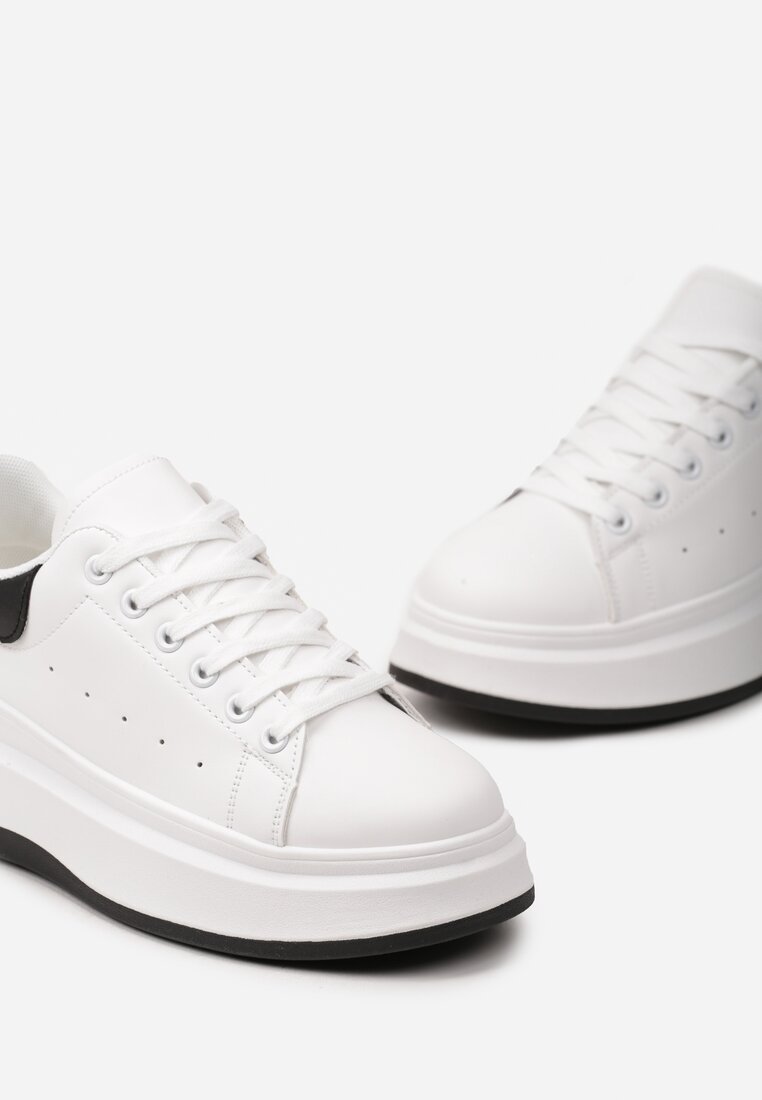 Biało-Czarne Sneakersy z Ekoskóry na Platformie ze Sznurowaniem Telretia