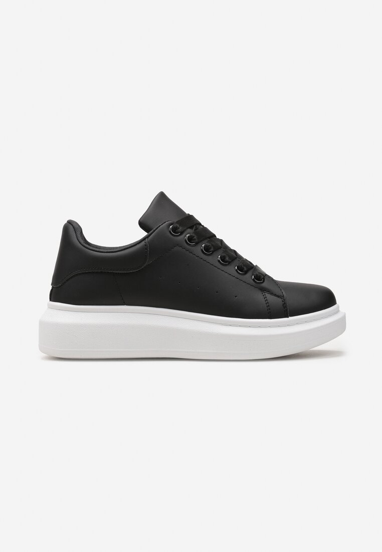 Czarne Sneakersy na Grubej Podeszwie z Okrągłym Noskiem Naubrey