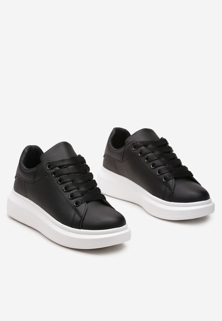 Czarne Sneakersy na Grubej Podeszwie z Okrągłym Noskiem Naubrey