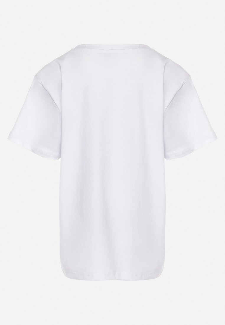 Biała Koszulka z Bawełny z Krótkim Rękawem i Ozdobnym Napisem Froza