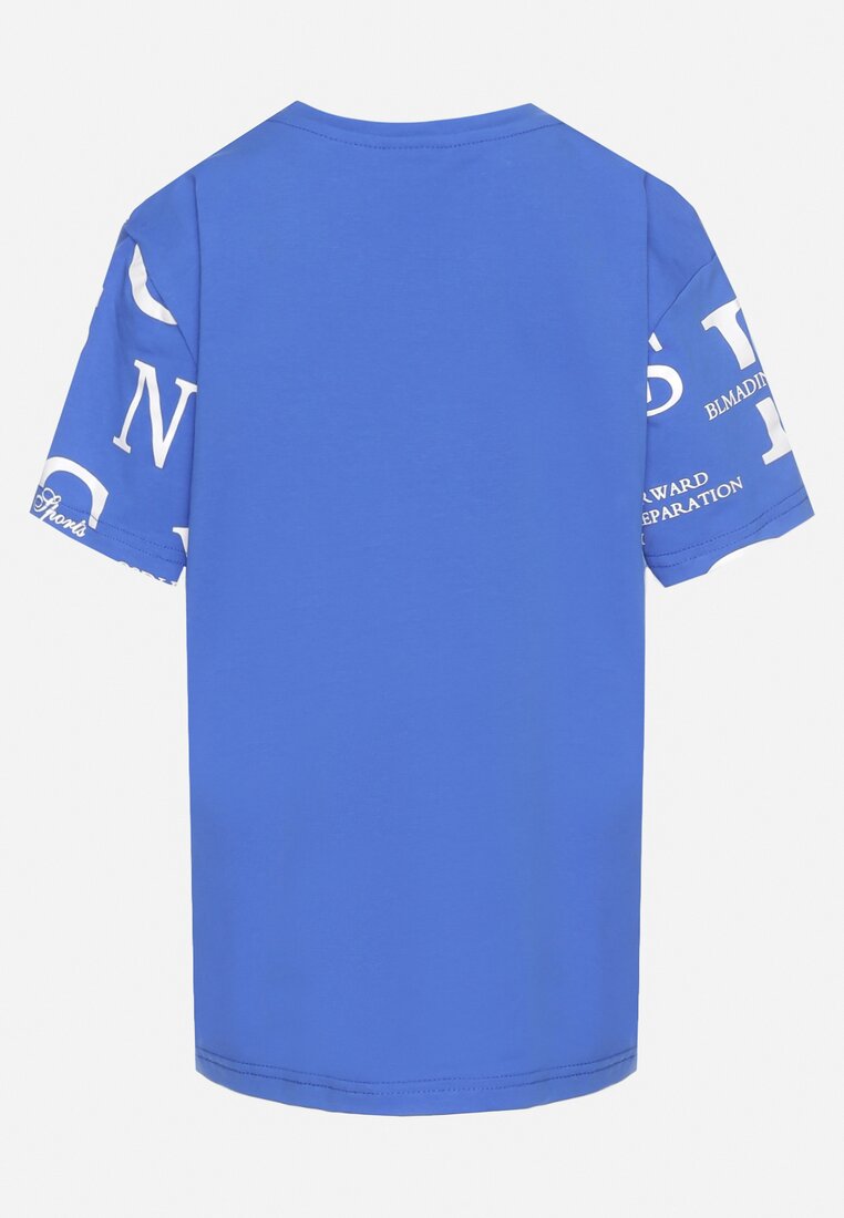 Niebieska Bawełniana Koszulka T-shirt Ozdobiony Napisami Navelisse