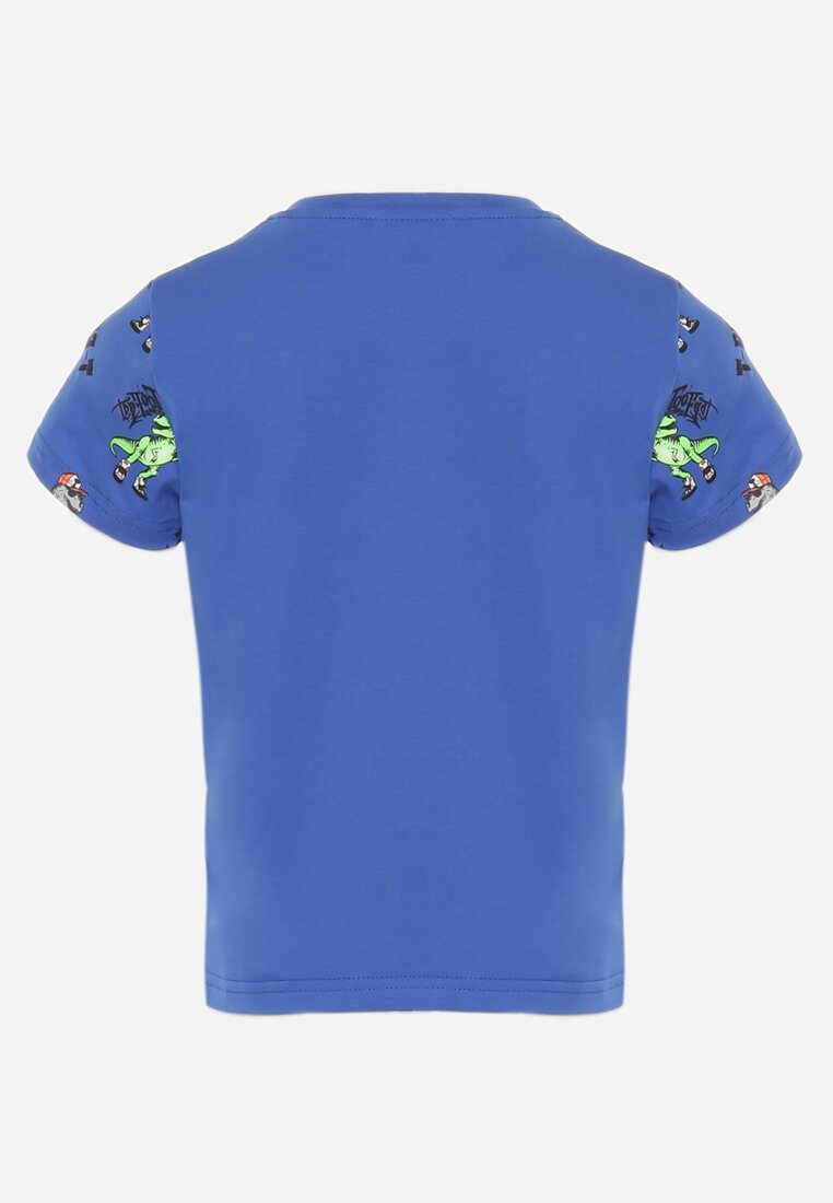 Niebieska Koszulka T-shirt z Bawełny z Nadrukiem w Dinozaury Lesandra