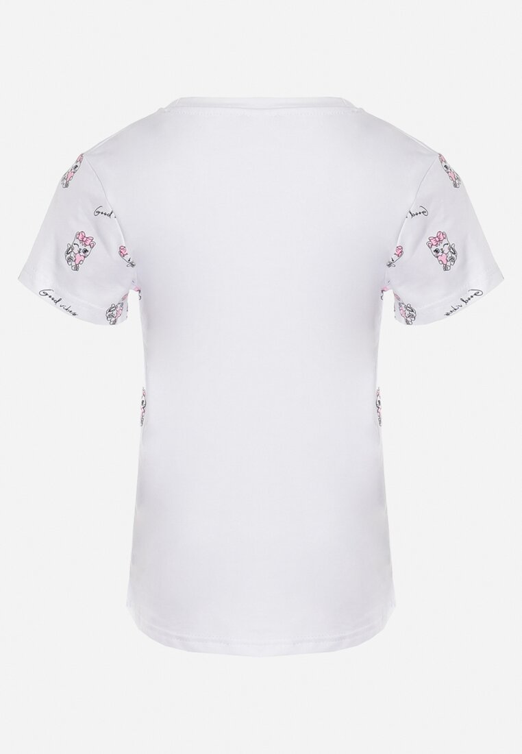 Biała Bawełniana Koszulka T-shirt z Uroczym Kotkiem i Napisem Auriells