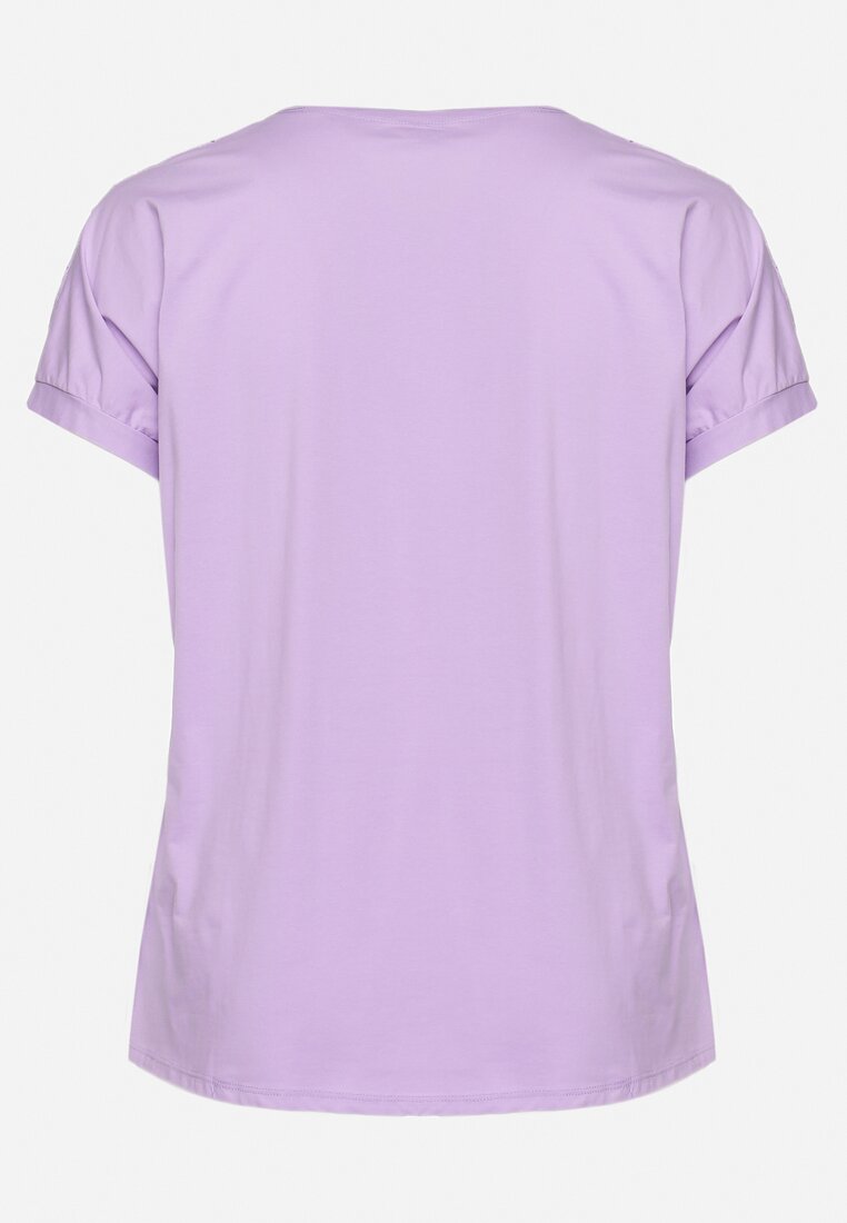 Jasnofioletowy Bawełniany T-shirt z Nadrukiem z Przodu Salaura
