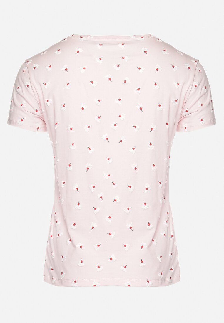 Różowy Bawełniany T-shirt w Ozdobny Print Bellisanta