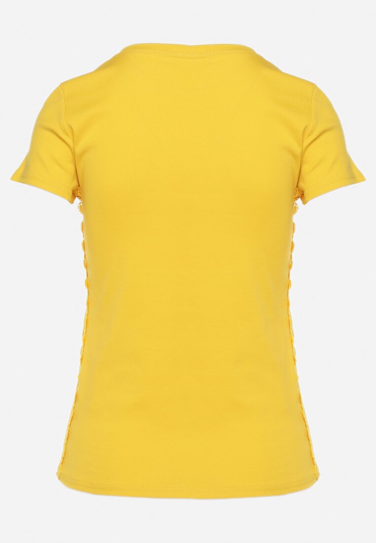 Żółta Bawełniana Bluzka z Koronką po Bokach Albeiga