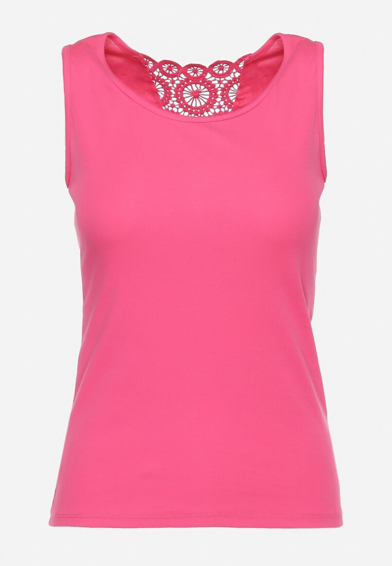 Różowy Bawełniany Top z Koronką na Plecach Leurna