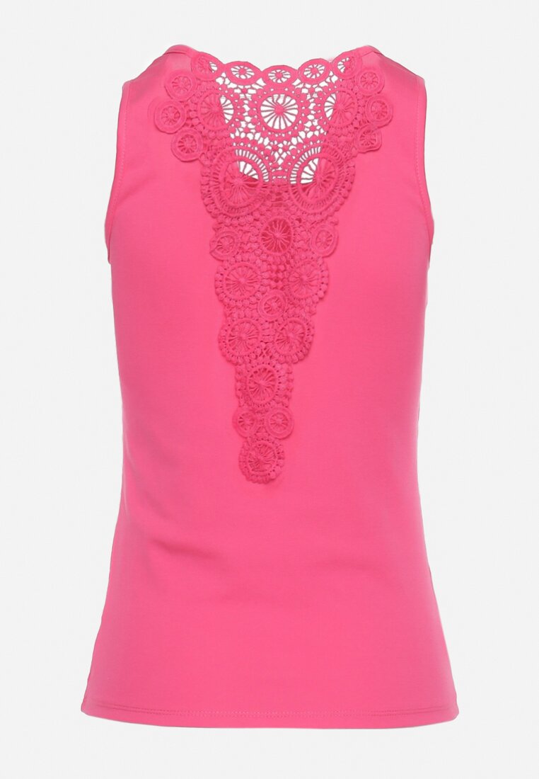 Różowy Bawełniany Top z Koronką na Plecach Leurna