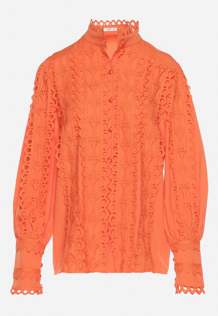 Pomarańczowa Koszula Ażurowa ze Stójką Arnot