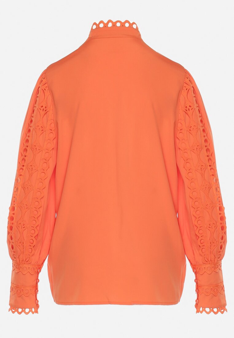 Pomarańczowa Koszula Ażurowa ze Stójką Arnot
