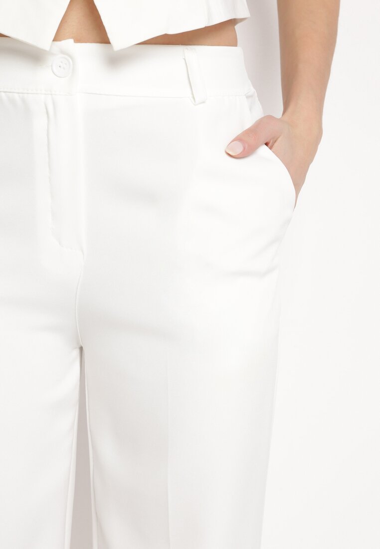 Białe Spodnie Garniturowe z Wyższym Stanem i Kieszeniami Zeprra