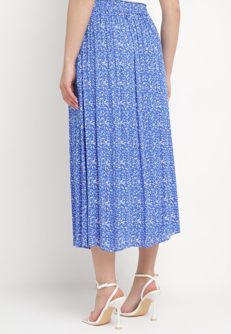 Niebieska Spódnica Maxi w Kwiatowy Print z Guziczkami Kasphine