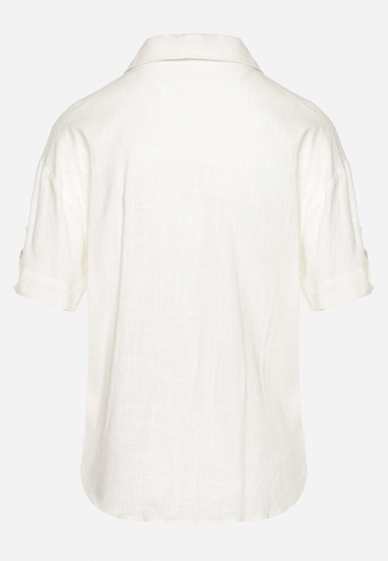 Biała Koszula Bawełniana z Lnem Zapinana na Guziki Surveni