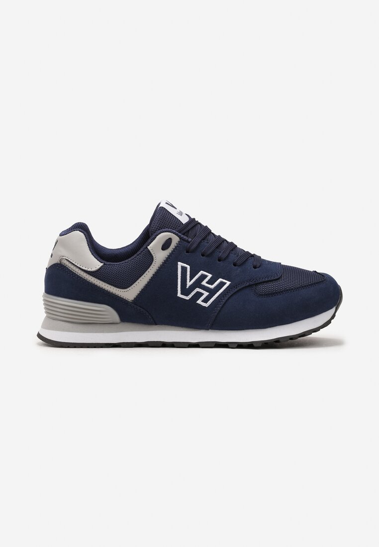 Granatowe Sznurowane Buty Sportowe z Naszywką z Boku Koriala
