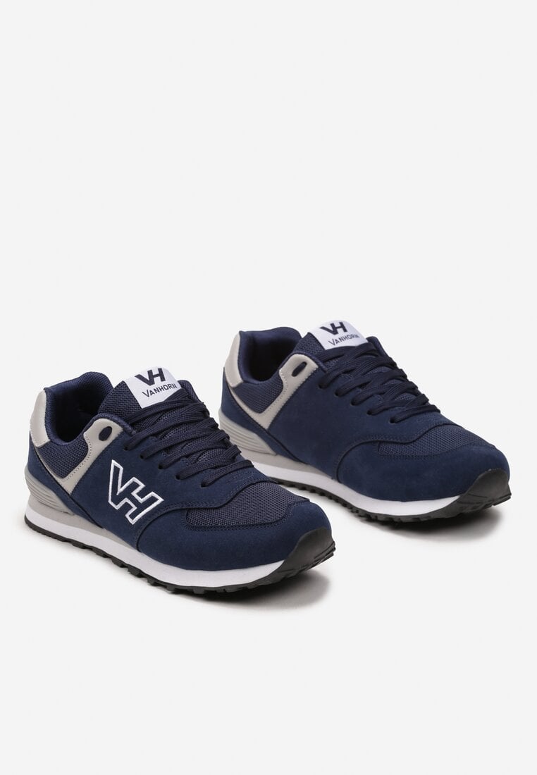 Granatowe Sznurowane Buty Sportowe z Naszywką z Boku Koriala