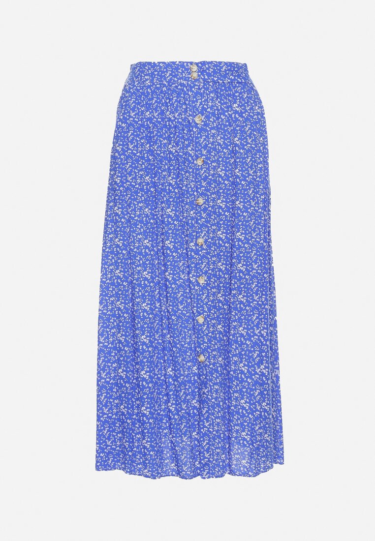 Niebieska Wiskozowa Spódnica Maxi w Kwiatowy Print Rozkloszowana Verdandi