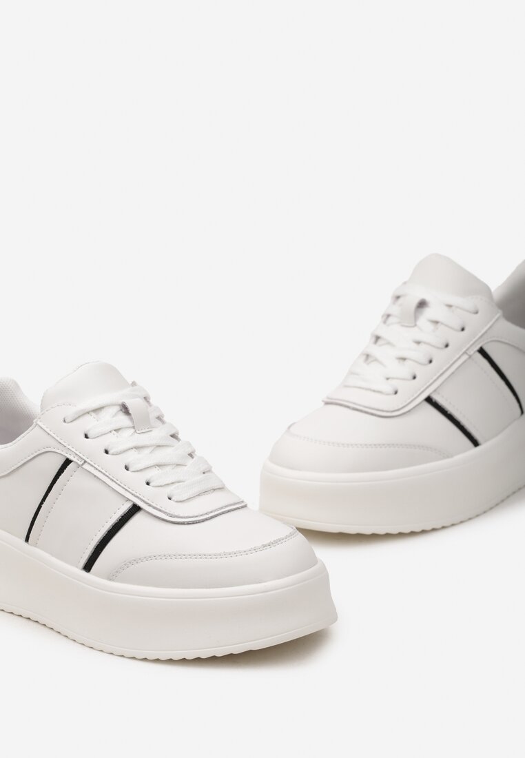 Białe Skórzane Sneakersy na Platformie Quine